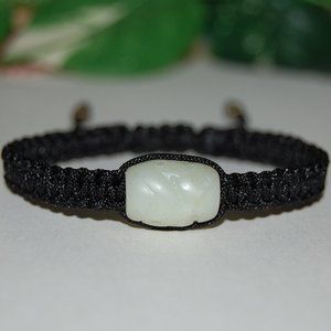 Jade Bracelet,Light Green Jade Carved Charm,Drawstring Shamballa Bracelet
